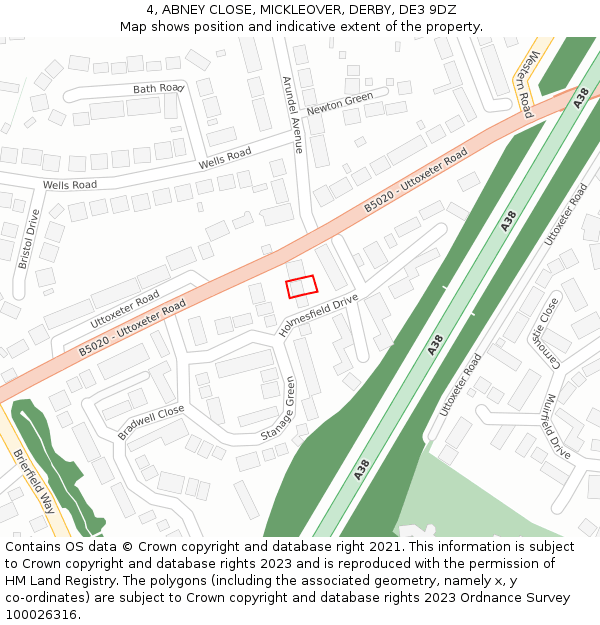 4, ABNEY CLOSE, MICKLEOVER, DERBY, DE3 9DZ: Location map and indicative extent of plot