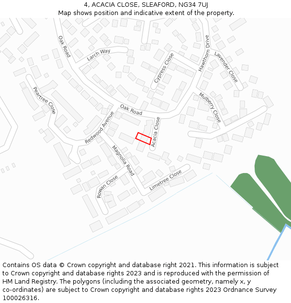 4, ACACIA CLOSE, SLEAFORD, NG34 7UJ: Location map and indicative extent of plot