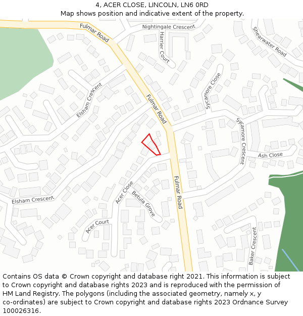 4, ACER CLOSE, LINCOLN, LN6 0RD: Location map and indicative extent of plot