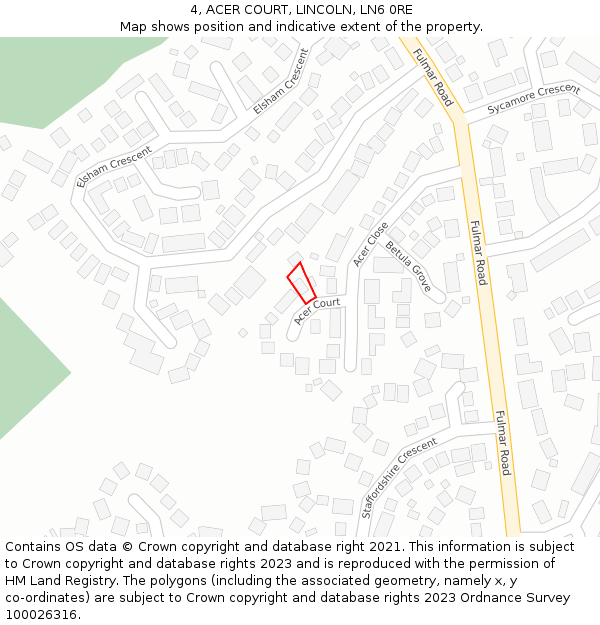 4, ACER COURT, LINCOLN, LN6 0RE: Location map and indicative extent of plot