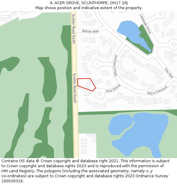 4, ACER GROVE, SCUNTHORPE, DN17 2AJ: Location map and indicative extent of plot
