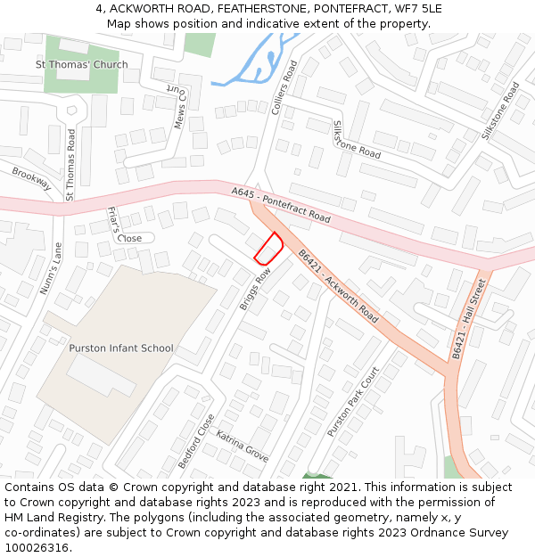 4, ACKWORTH ROAD, FEATHERSTONE, PONTEFRACT, WF7 5LE: Location map and indicative extent of plot