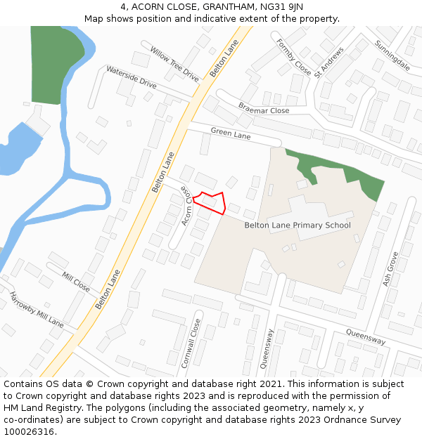 4, ACORN CLOSE, GRANTHAM, NG31 9JN: Location map and indicative extent of plot