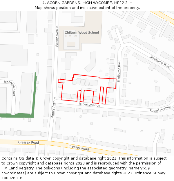 4, ACORN GARDENS, HIGH WYCOMBE, HP12 3LH: Location map and indicative extent of plot