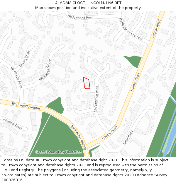 4, ADAM CLOSE, LINCOLN, LN6 3PT: Location map and indicative extent of plot