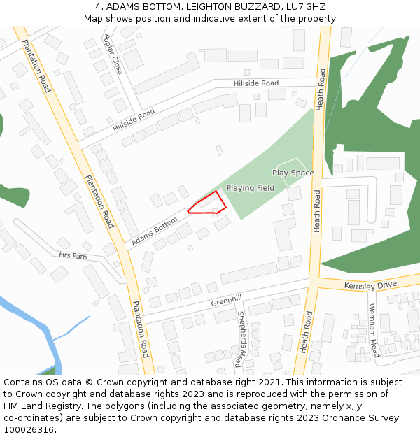 4, ADAMS BOTTOM, LEIGHTON BUZZARD, LU7 3HZ: Location map and indicative extent of plot