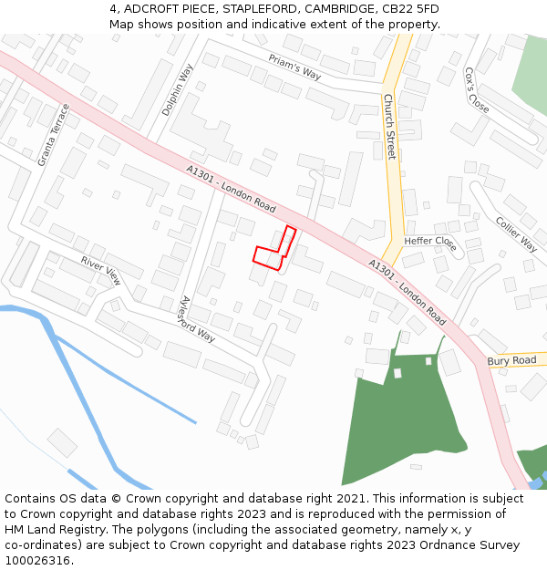 4, ADCROFT PIECE, STAPLEFORD, CAMBRIDGE, CB22 5FD: Location map and indicative extent of plot