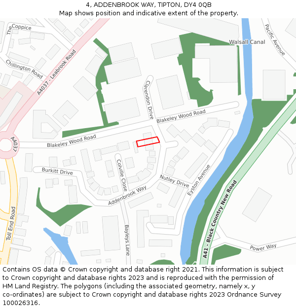 4, ADDENBROOK WAY, TIPTON, DY4 0QB: Location map and indicative extent of plot