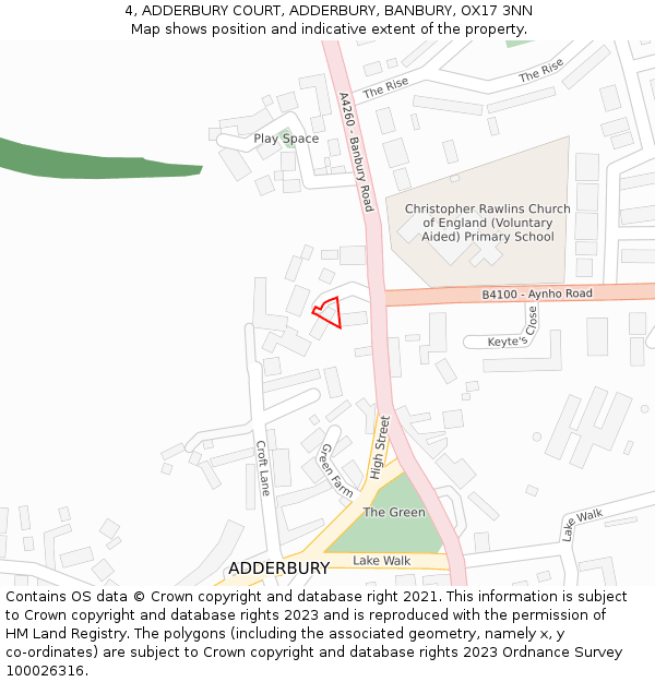 4, ADDERBURY COURT, ADDERBURY, BANBURY, OX17 3NN: Location map and indicative extent of plot