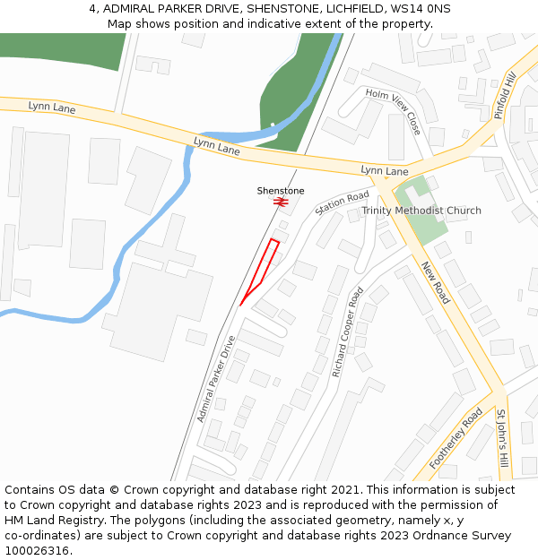 4, ADMIRAL PARKER DRIVE, SHENSTONE, LICHFIELD, WS14 0NS: Location map and indicative extent of plot