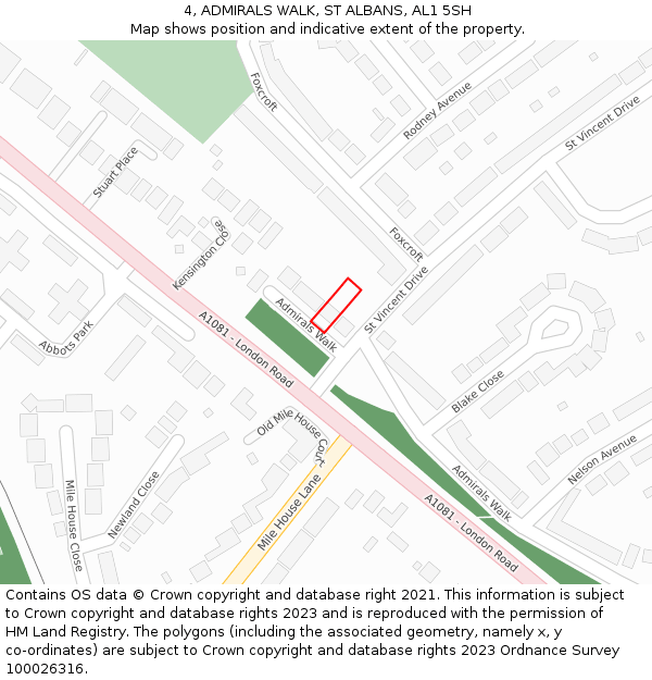 4, ADMIRALS WALK, ST ALBANS, AL1 5SH: Location map and indicative extent of plot