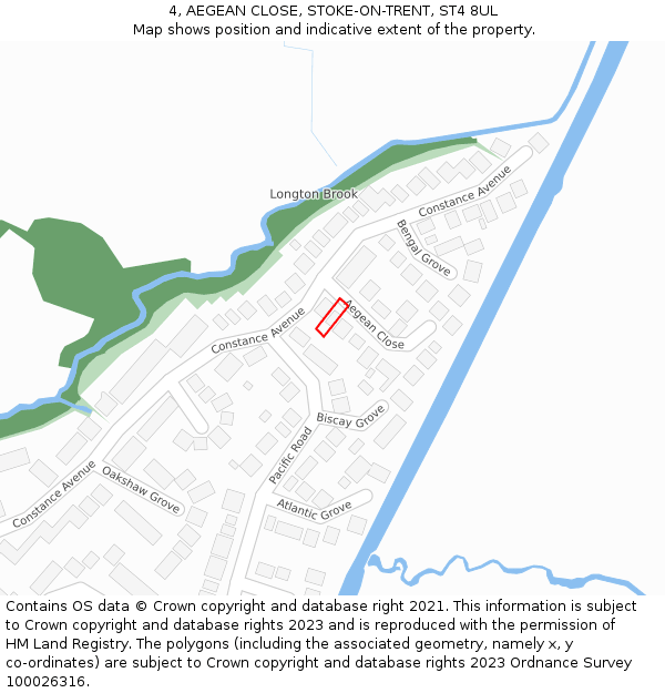 4, AEGEAN CLOSE, STOKE-ON-TRENT, ST4 8UL: Location map and indicative extent of plot