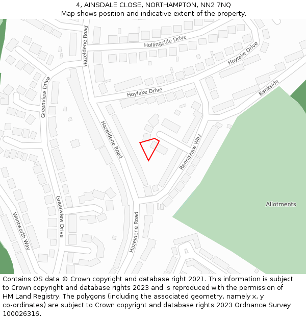 4, AINSDALE CLOSE, NORTHAMPTON, NN2 7NQ: Location map and indicative extent of plot