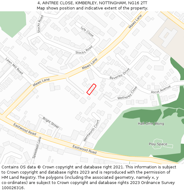 4, AINTREE CLOSE, KIMBERLEY, NOTTINGHAM, NG16 2TT: Location map and indicative extent of plot