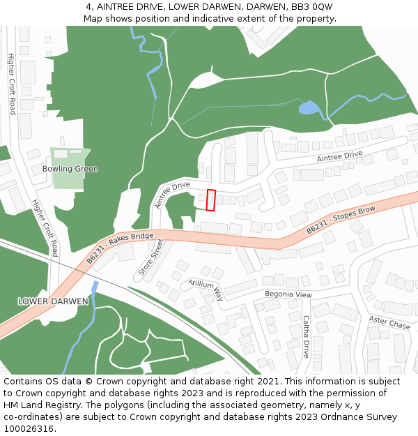 4, AINTREE DRIVE, LOWER DARWEN, DARWEN, BB3 0QW: Location map and indicative extent of plot