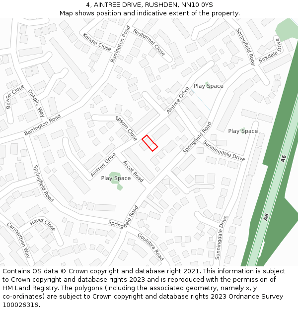 4, AINTREE DRIVE, RUSHDEN, NN10 0YS: Location map and indicative extent of plot