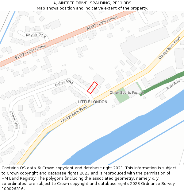 4, AINTREE DRIVE, SPALDING, PE11 3BS: Location map and indicative extent of plot