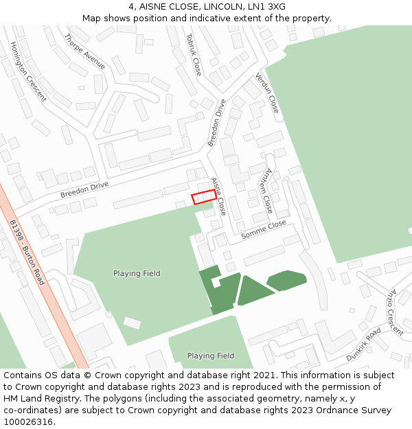 4, AISNE CLOSE, LINCOLN, LN1 3XG: Location map and indicative extent of plot