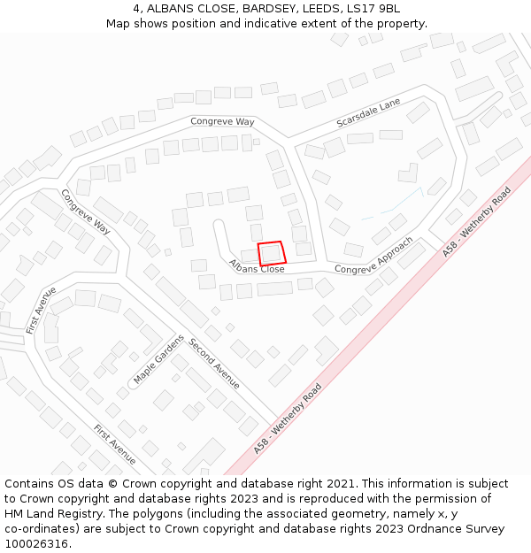 4, ALBANS CLOSE, BARDSEY, LEEDS, LS17 9BL: Location map and indicative extent of plot