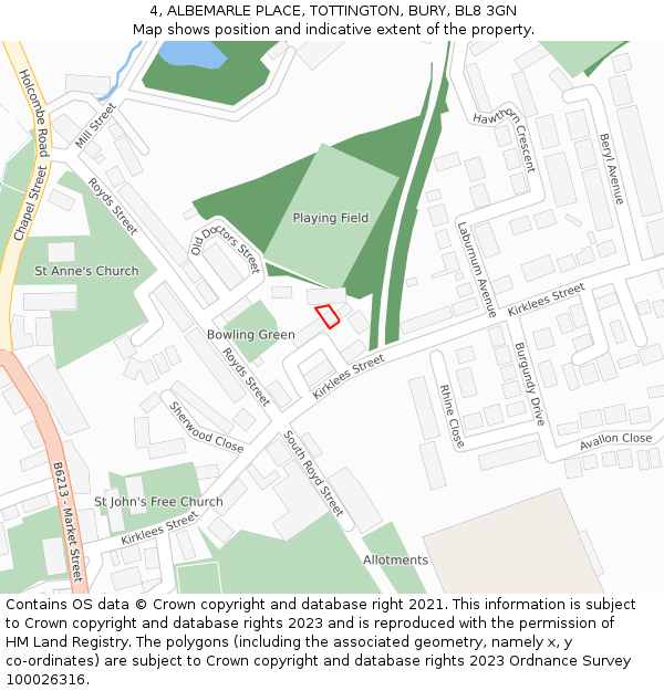 4, ALBEMARLE PLACE, TOTTINGTON, BURY, BL8 3GN: Location map and indicative extent of plot