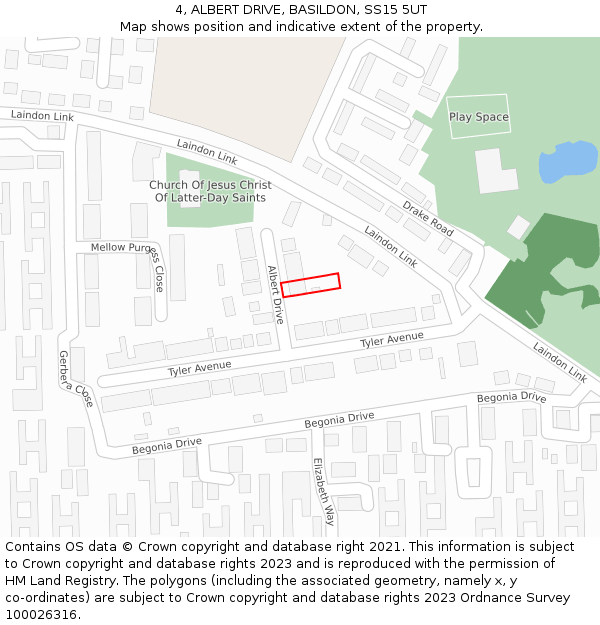4, ALBERT DRIVE, BASILDON, SS15 5UT: Location map and indicative extent of plot