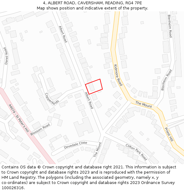 4, ALBERT ROAD, CAVERSHAM, READING, RG4 7PE: Location map and indicative extent of plot