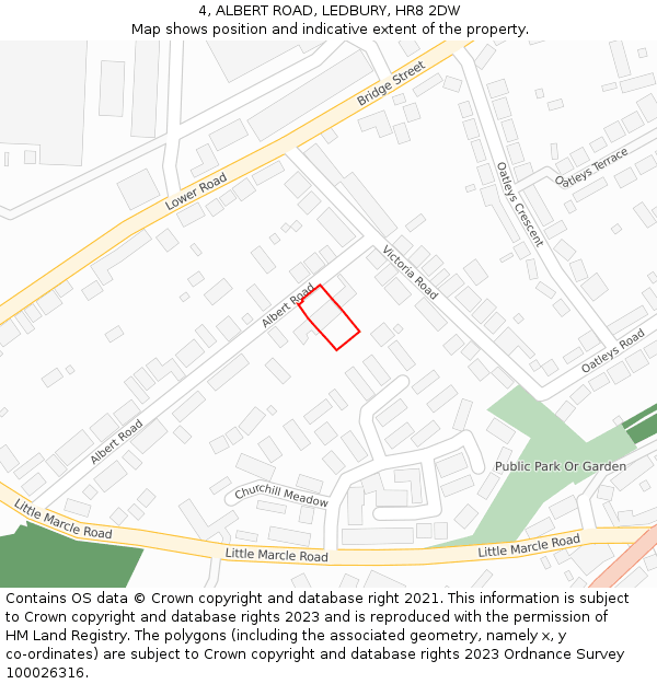 4, ALBERT ROAD, LEDBURY, HR8 2DW: Location map and indicative extent of plot