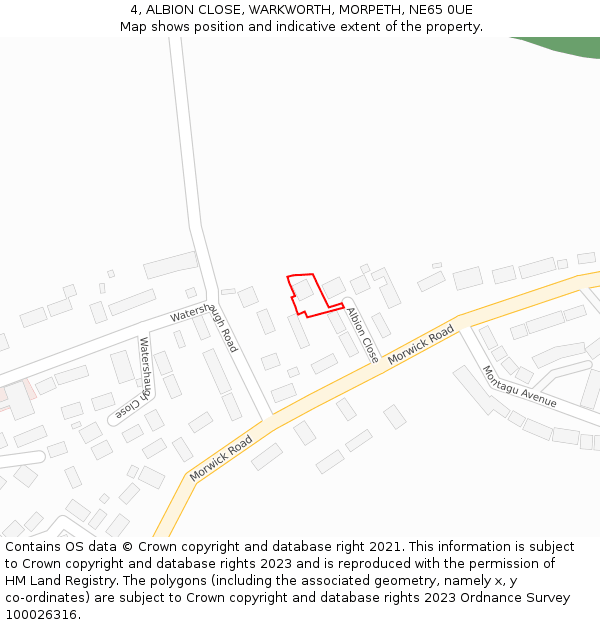 4, ALBION CLOSE, WARKWORTH, MORPETH, NE65 0UE: Location map and indicative extent of plot