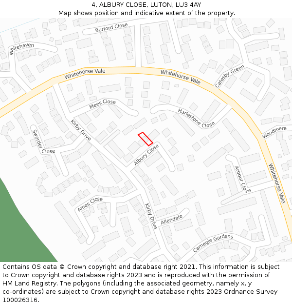 4, ALBURY CLOSE, LUTON, LU3 4AY: Location map and indicative extent of plot