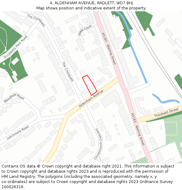 4, ALDENHAM AVENUE, RADLETT, WD7 8HJ: Location map and indicative extent of plot