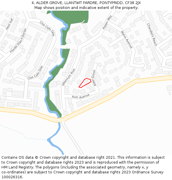 4, ALDER GROVE, LLANTWIT FARDRE, PONTYPRIDD, CF38 2JX: Location map and indicative extent of plot