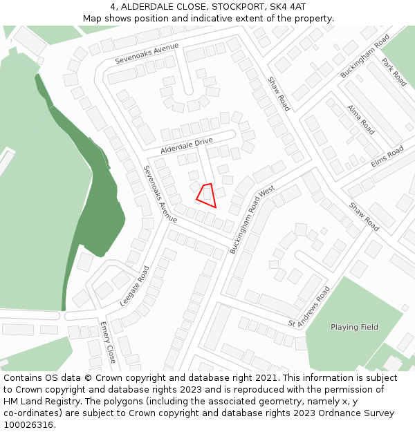 4, ALDERDALE CLOSE, STOCKPORT, SK4 4AT: Location map and indicative extent of plot