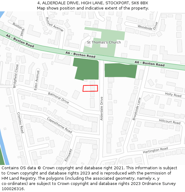 4, ALDERDALE DRIVE, HIGH LANE, STOCKPORT, SK6 8BX: Location map and indicative extent of plot
