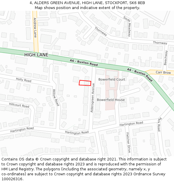 4, ALDERS GREEN AVENUE, HIGH LANE, STOCKPORT, SK6 8EB: Location map and indicative extent of plot