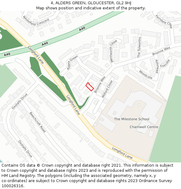 4, ALDERS GREEN, GLOUCESTER, GL2 9HJ: Location map and indicative extent of plot