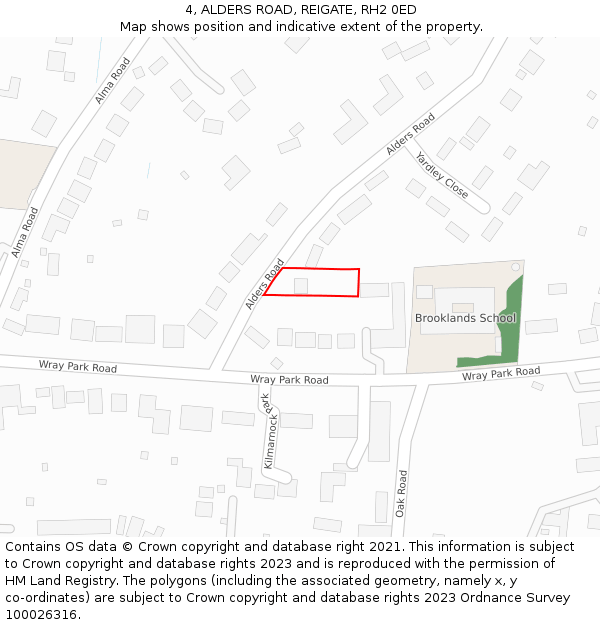 4, ALDERS ROAD, REIGATE, RH2 0ED: Location map and indicative extent of plot