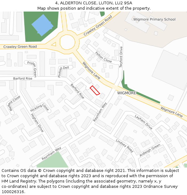 4, ALDERTON CLOSE, LUTON, LU2 9SA: Location map and indicative extent of plot