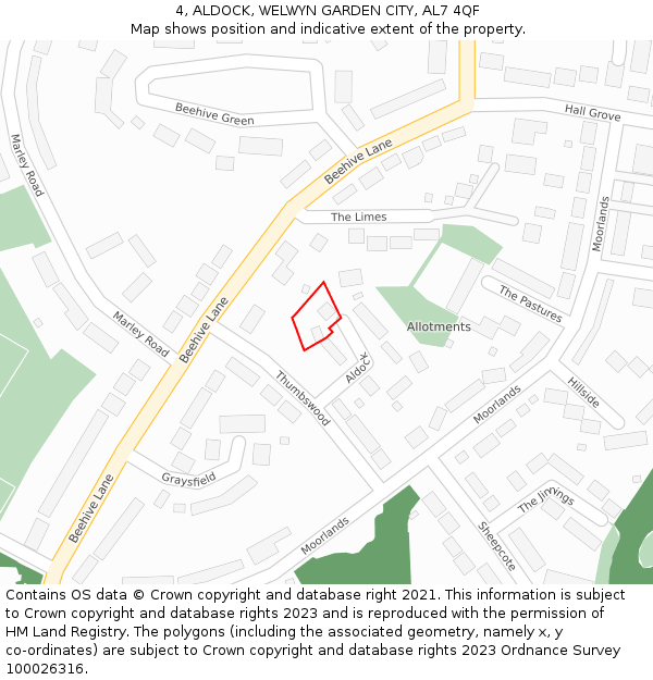 4, ALDOCK, WELWYN GARDEN CITY, AL7 4QF: Location map and indicative extent of plot