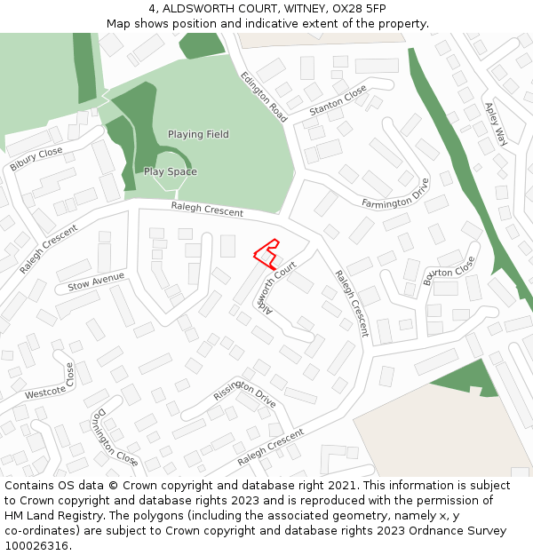 4, ALDSWORTH COURT, WITNEY, OX28 5FP: Location map and indicative extent of plot