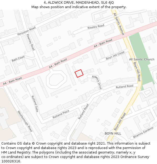 4, ALDWICK DRIVE, MAIDENHEAD, SL6 4JQ: Location map and indicative extent of plot