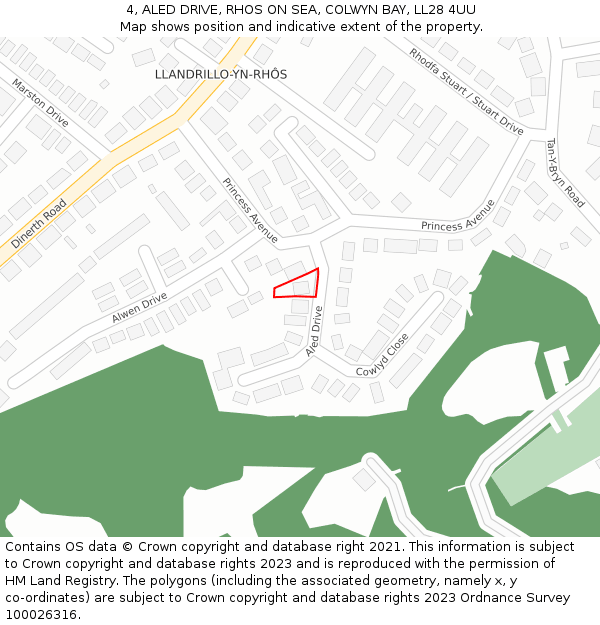 4, ALED DRIVE, RHOS ON SEA, COLWYN BAY, LL28 4UU: Location map and indicative extent of plot