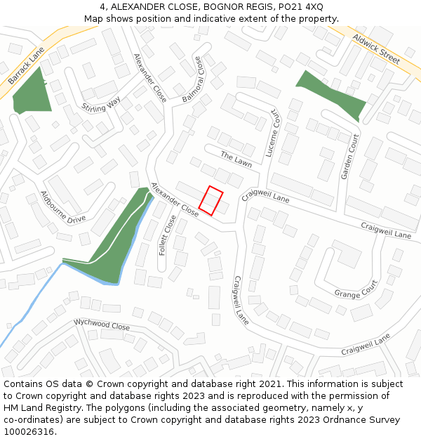 4, ALEXANDER CLOSE, BOGNOR REGIS, PO21 4XQ: Location map and indicative extent of plot