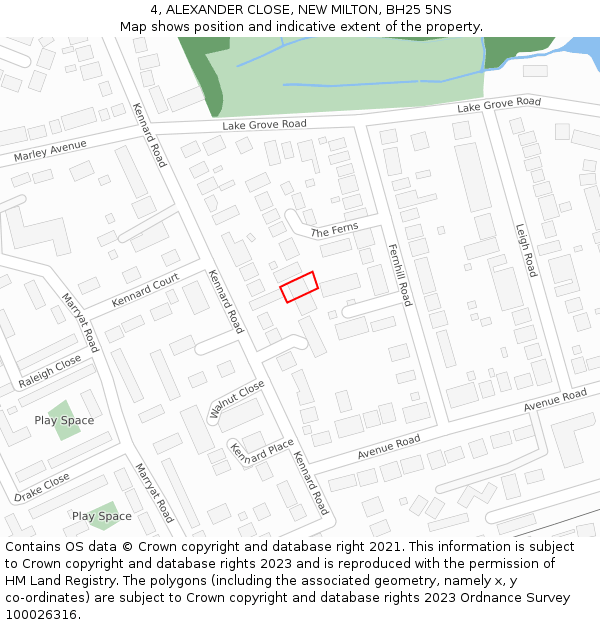 4, ALEXANDER CLOSE, NEW MILTON, BH25 5NS: Location map and indicative extent of plot