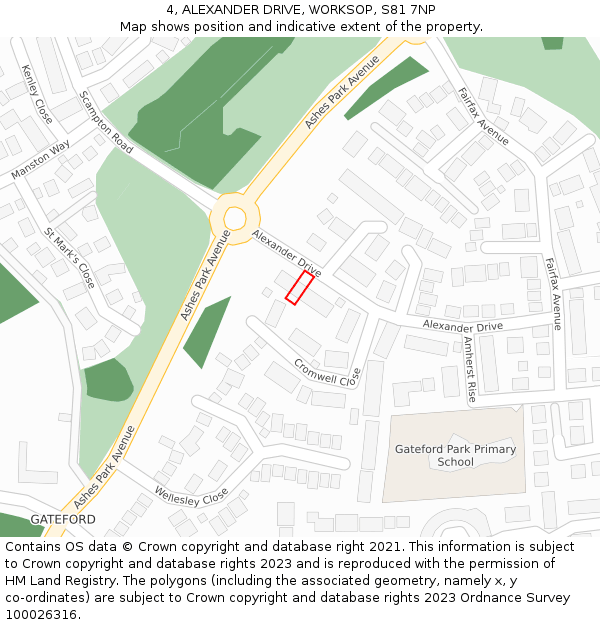 4, ALEXANDER DRIVE, WORKSOP, S81 7NP: Location map and indicative extent of plot