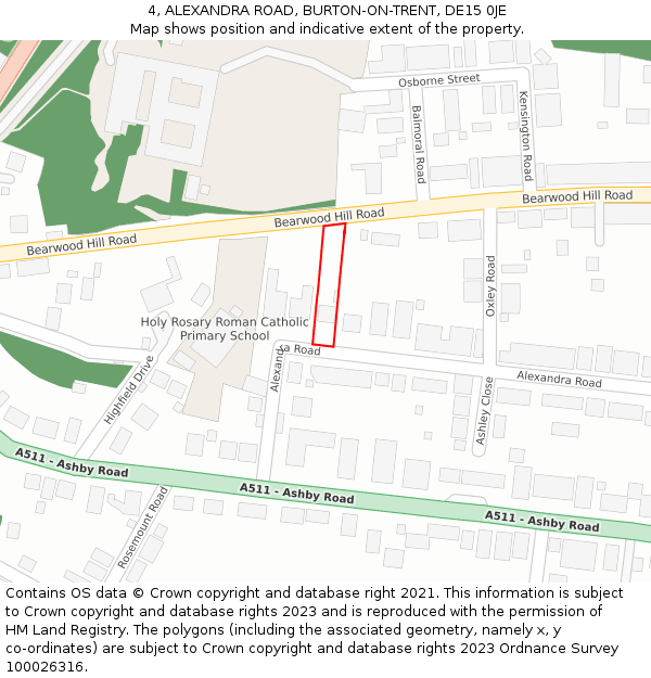 4, ALEXANDRA ROAD, BURTON-ON-TRENT, DE15 0JE: Location map and indicative extent of plot
