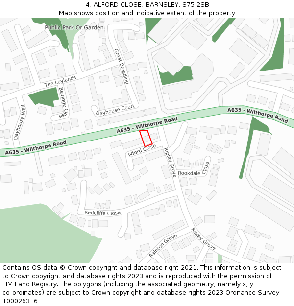 4, ALFORD CLOSE, BARNSLEY, S75 2SB: Location map and indicative extent of plot