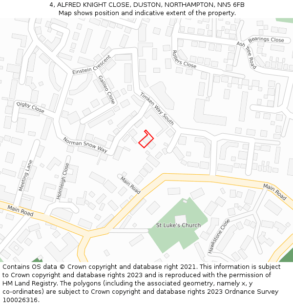 4, ALFRED KNIGHT CLOSE, DUSTON, NORTHAMPTON, NN5 6FB: Location map and indicative extent of plot