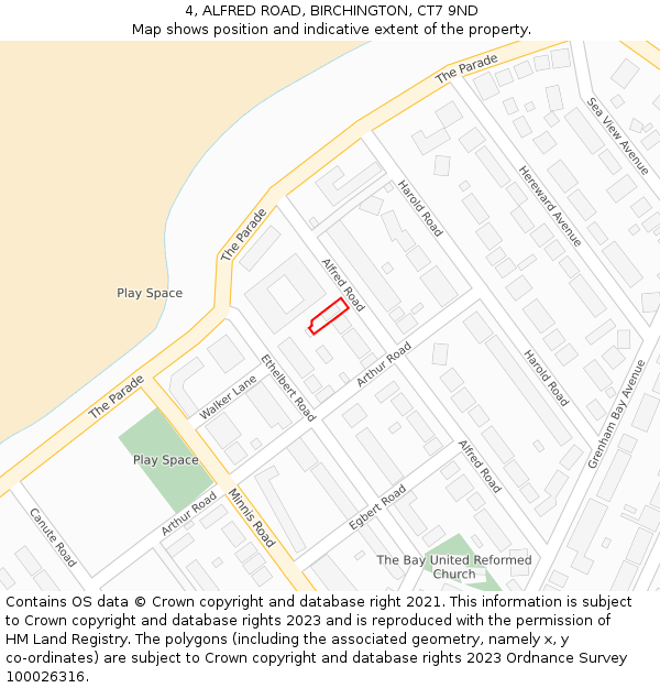 4, ALFRED ROAD, BIRCHINGTON, CT7 9ND: Location map and indicative extent of plot