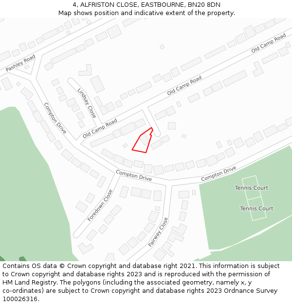 4, ALFRISTON CLOSE, EASTBOURNE, BN20 8DN: Location map and indicative extent of plot