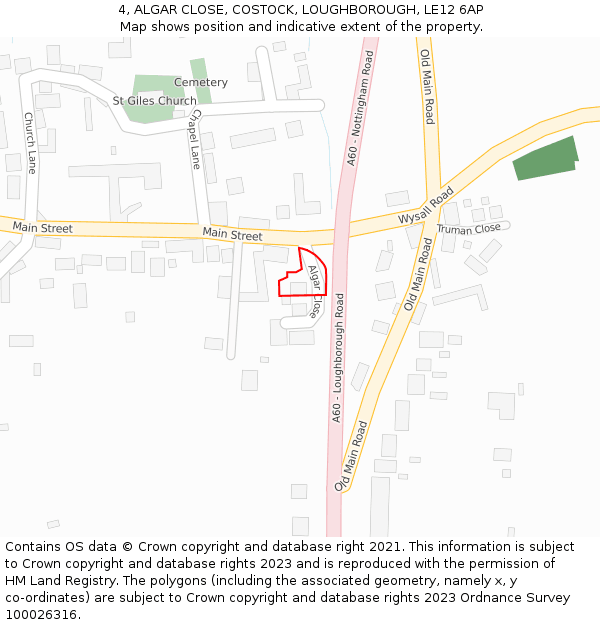 4, ALGAR CLOSE, COSTOCK, LOUGHBOROUGH, LE12 6AP: Location map and indicative extent of plot